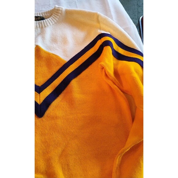 Dehen Knitting Co Vintage 1980s Cheerleading Sweater Gold Purple Size Large - Picture 3 of 10